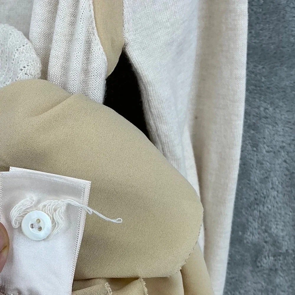 Knitted & Knotted Cardigan Womens Medium Peplum Button Wool Blend Coquette Beige